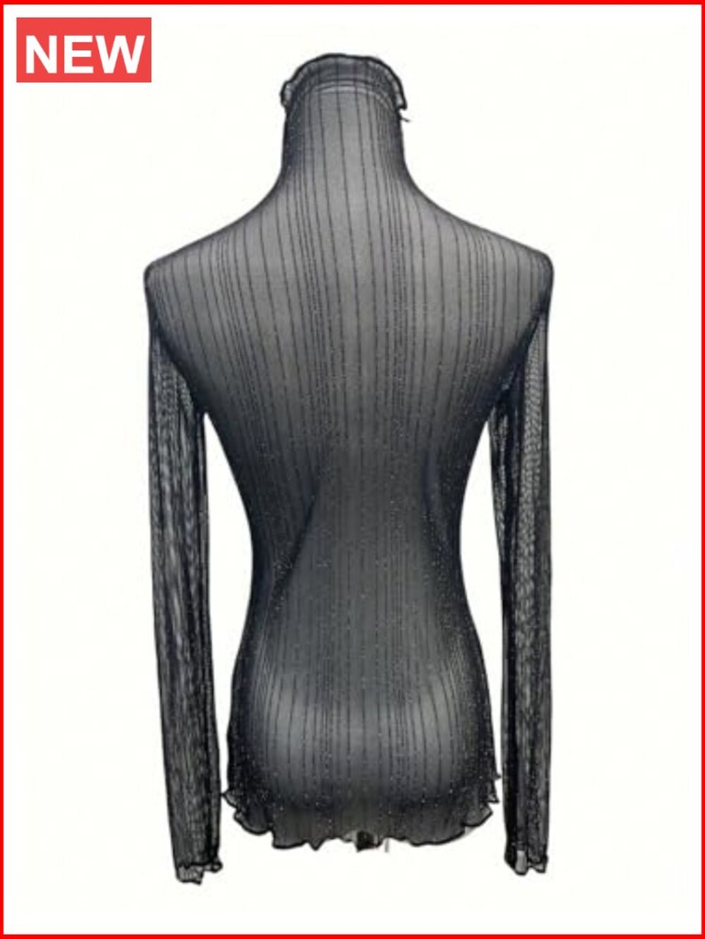 Women's Mock Neck Mesh Sheer Long Sleeve Tops See Through Going Out Tee - Picture 5 of 5